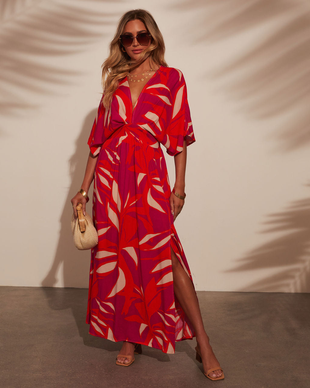 Erin Printed Kimono Sleeve Maxi Dress-Vogue Logic