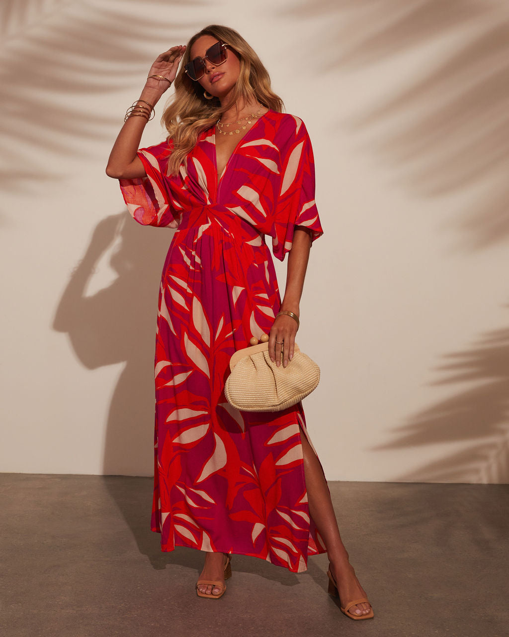 Erin Printed Kimono Sleeve Maxi Dress-Vogue Logic