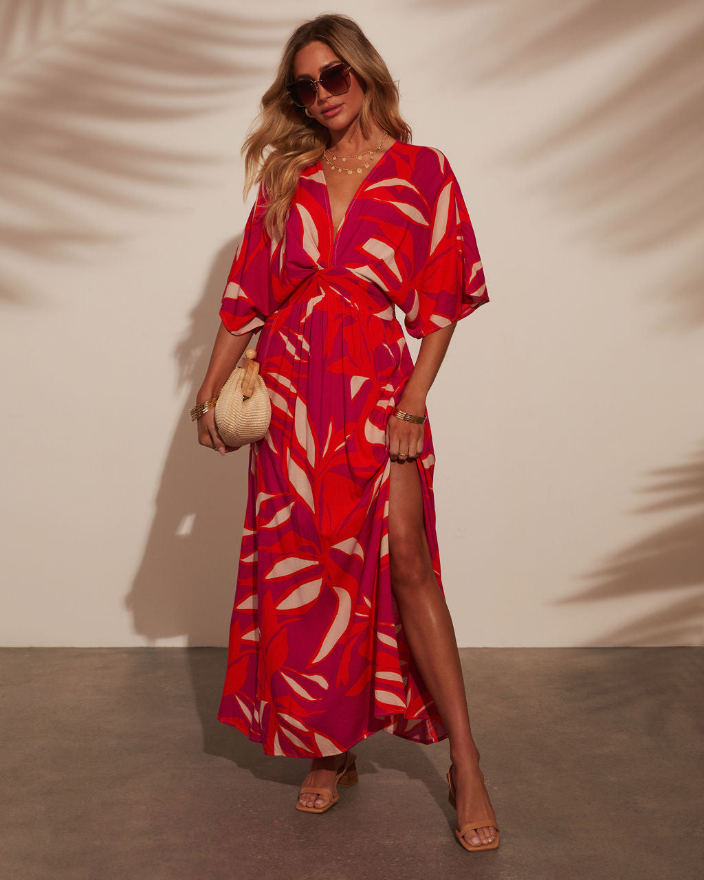 Erin Printed Kimono Sleeve Maxi Dress-Vogue Logic