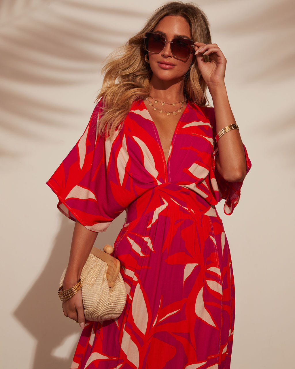 Erin Printed Kimono Sleeve Maxi Dress-Vogue Logic
