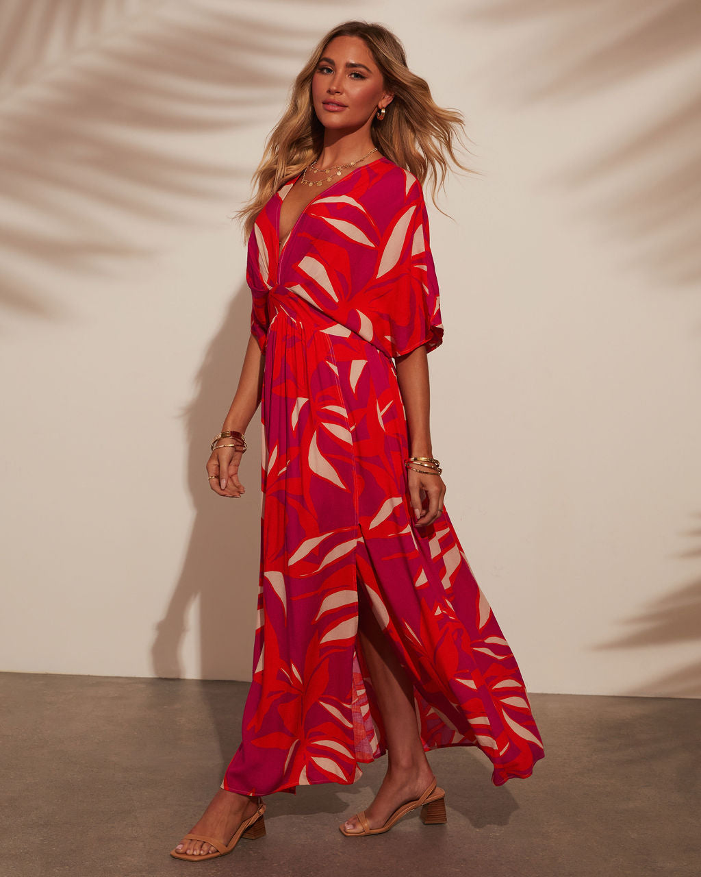 Erin Printed Kimono Sleeve Maxi Dress-Vogue Logic