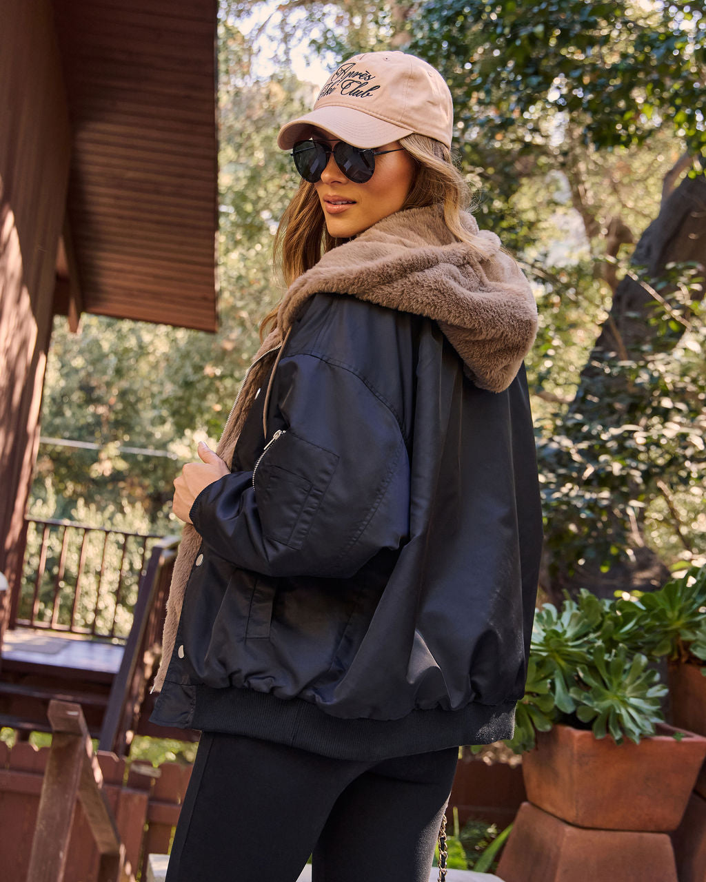 Campus Oversized Faux Fur Lined Bomber Jacket-Vogue Logic