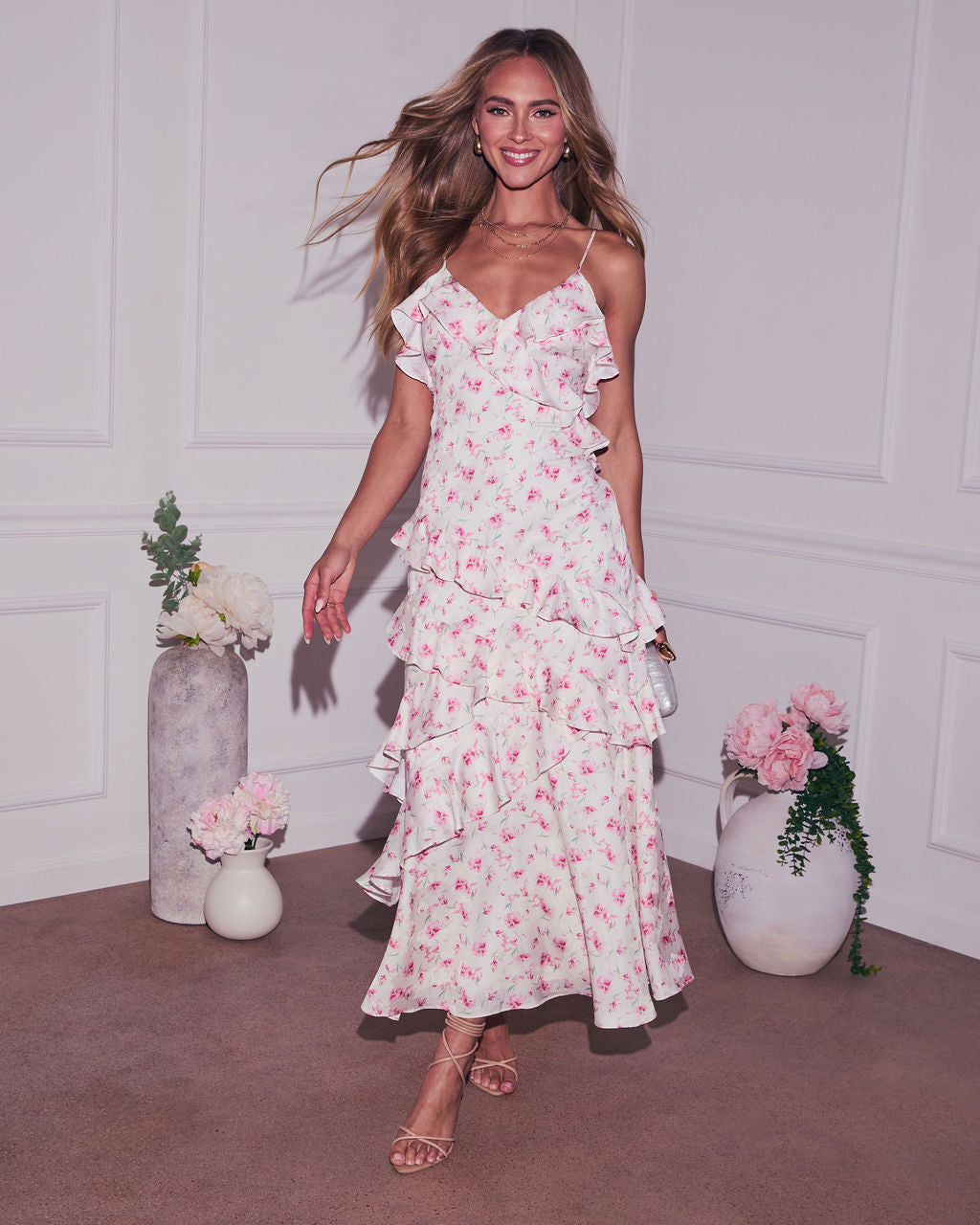 Fawna Floral Satin Maxi Dress-Vogue Logic