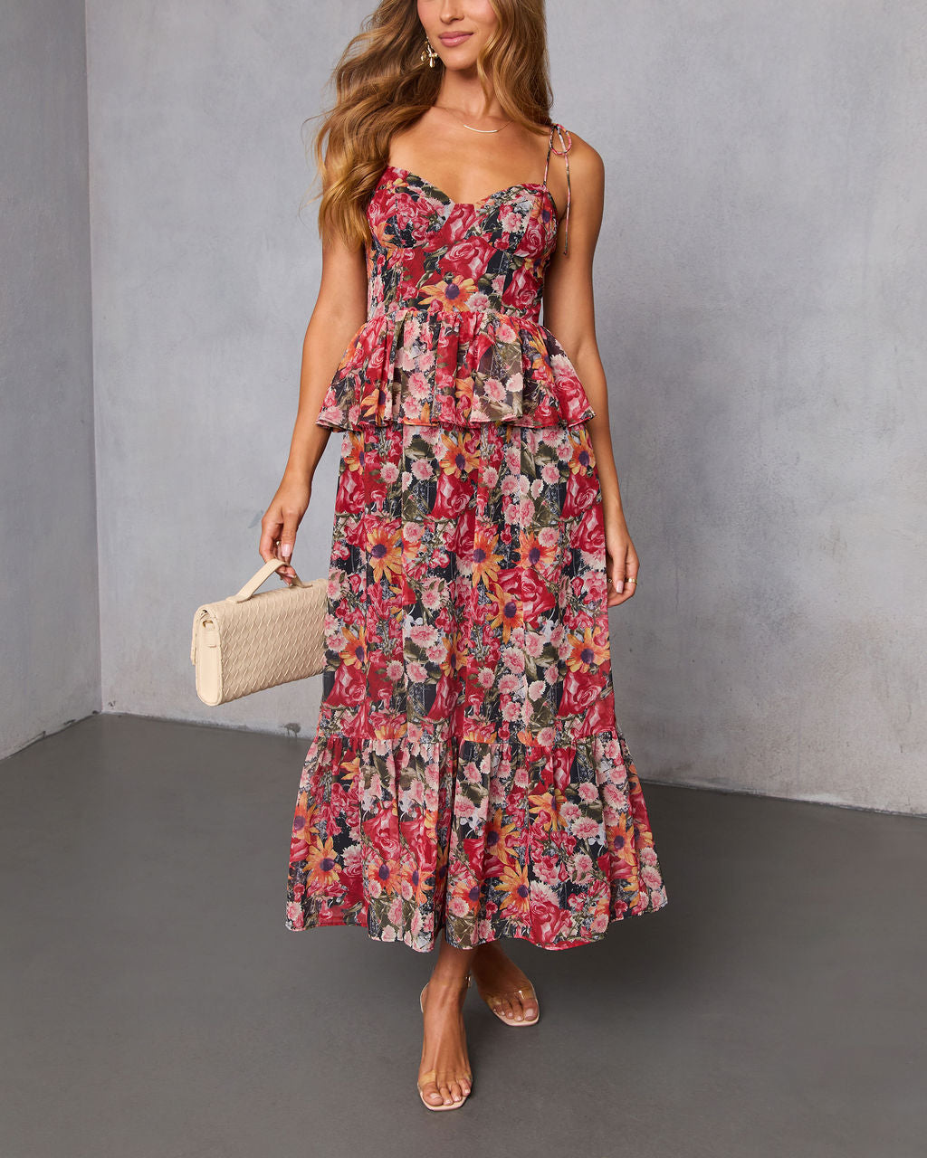 Canyon Sunset Peplum Organza Maxi Dress-Vogue Logic