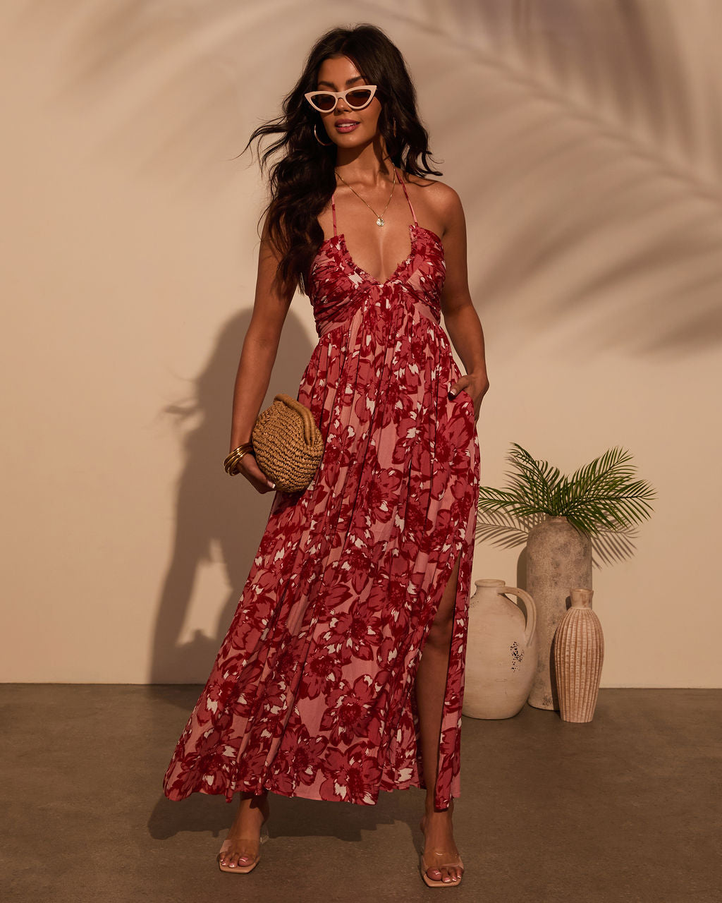 Honolulu Halter Tropical Print Maxi Dress-Vogue Logic