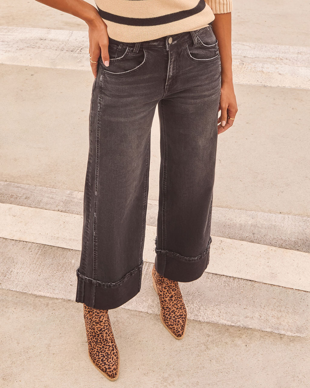 Stylist Stretch Wide Cuffed Jeans-Vogue Logic