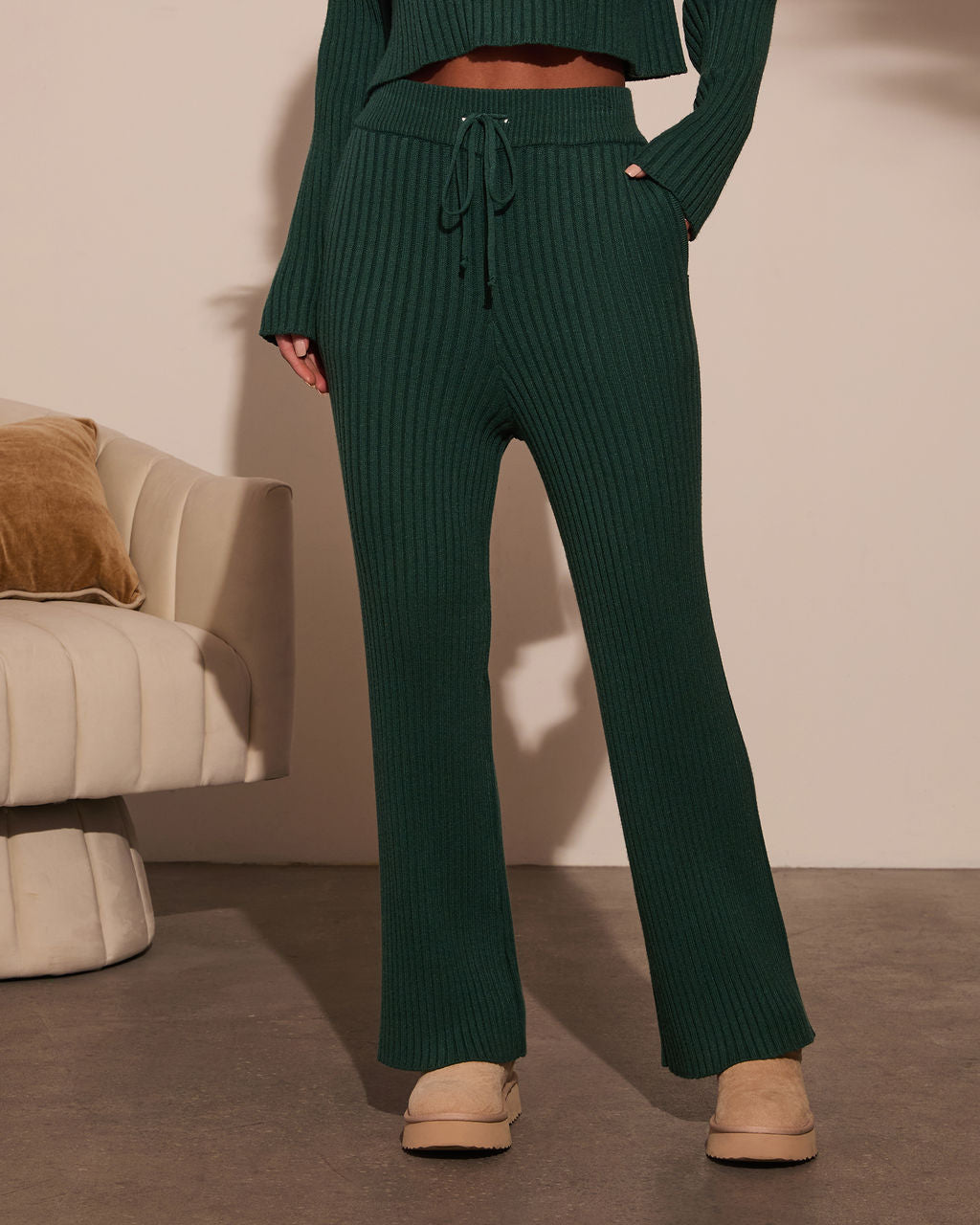 Alliena Ribbed Wide Leg Pants-Vogue Logic