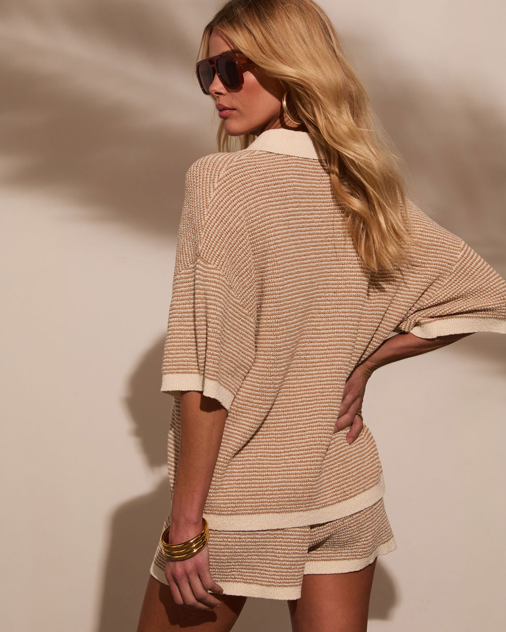 Cloud Nine Contrast Trim Knit Polo Top-Vogue Logic