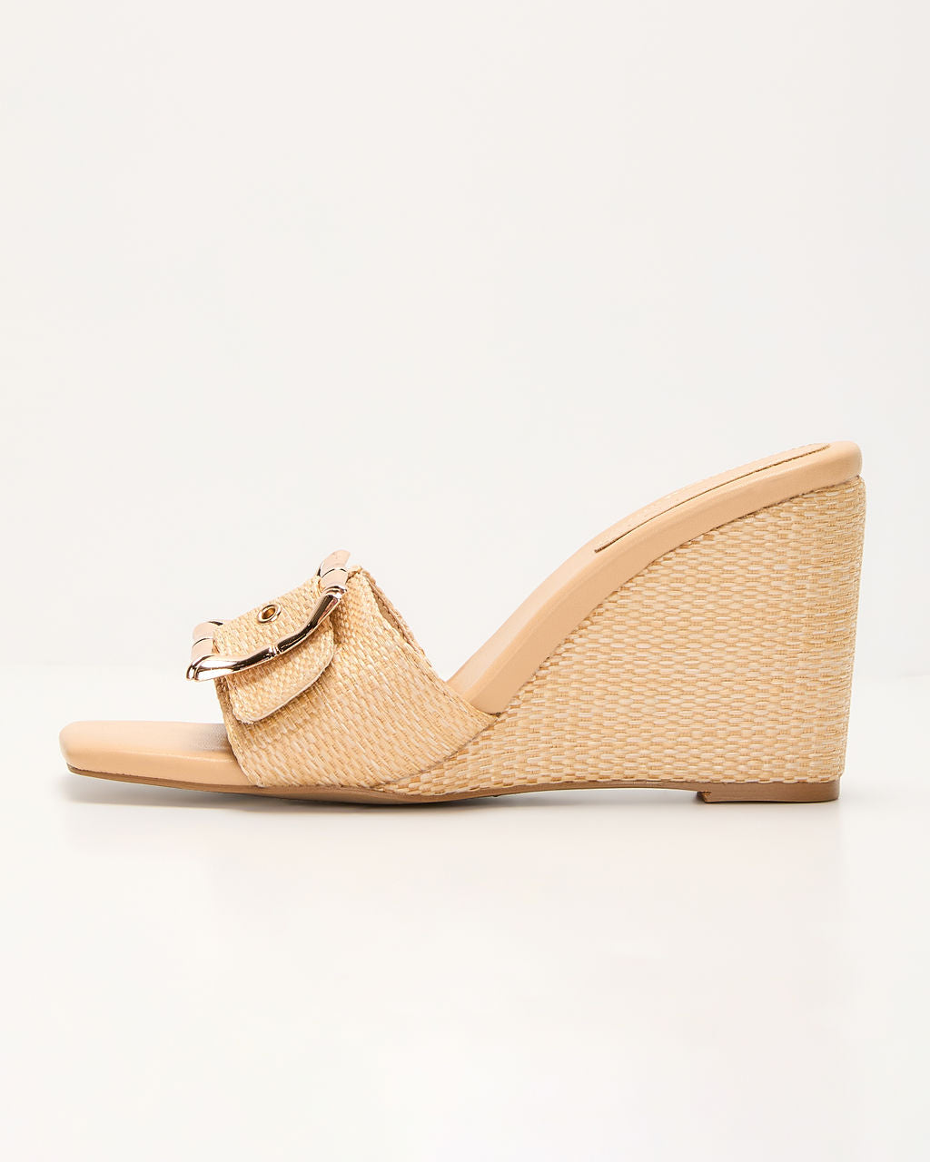 Giavanna Buckle Straw Wedge-Vogue Logic