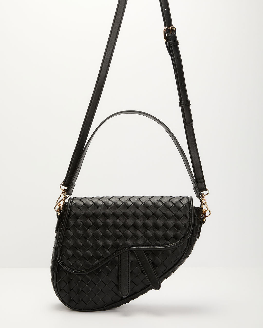 Kalila Faux Leather Woven Saddle Bag-Vogue Logic