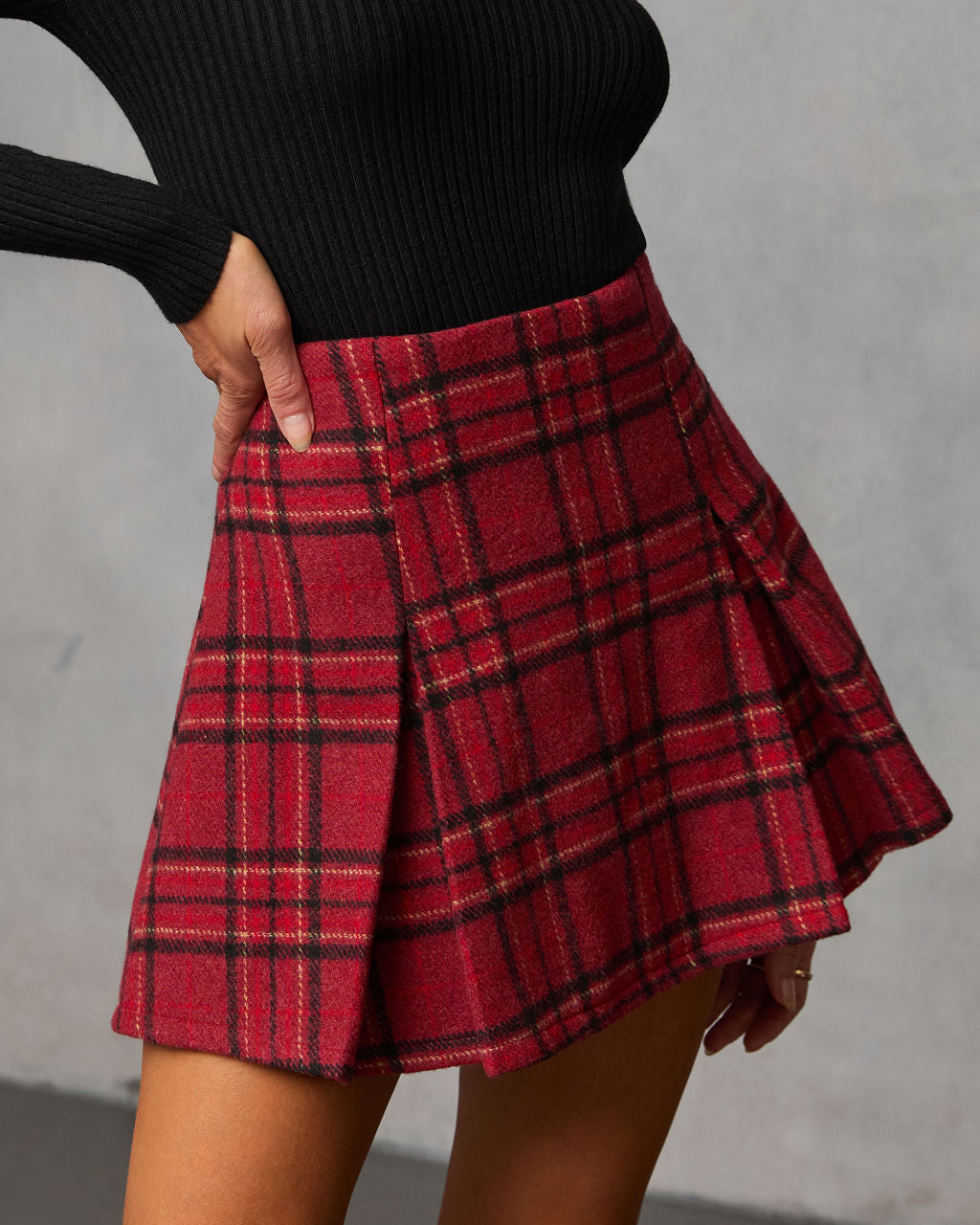 Wicker Rise Plaid Mini Skirt-Vogue Logic