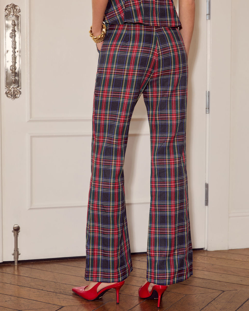 Seasonal Cheers Plaid High Rise Pants-Vogue Logic