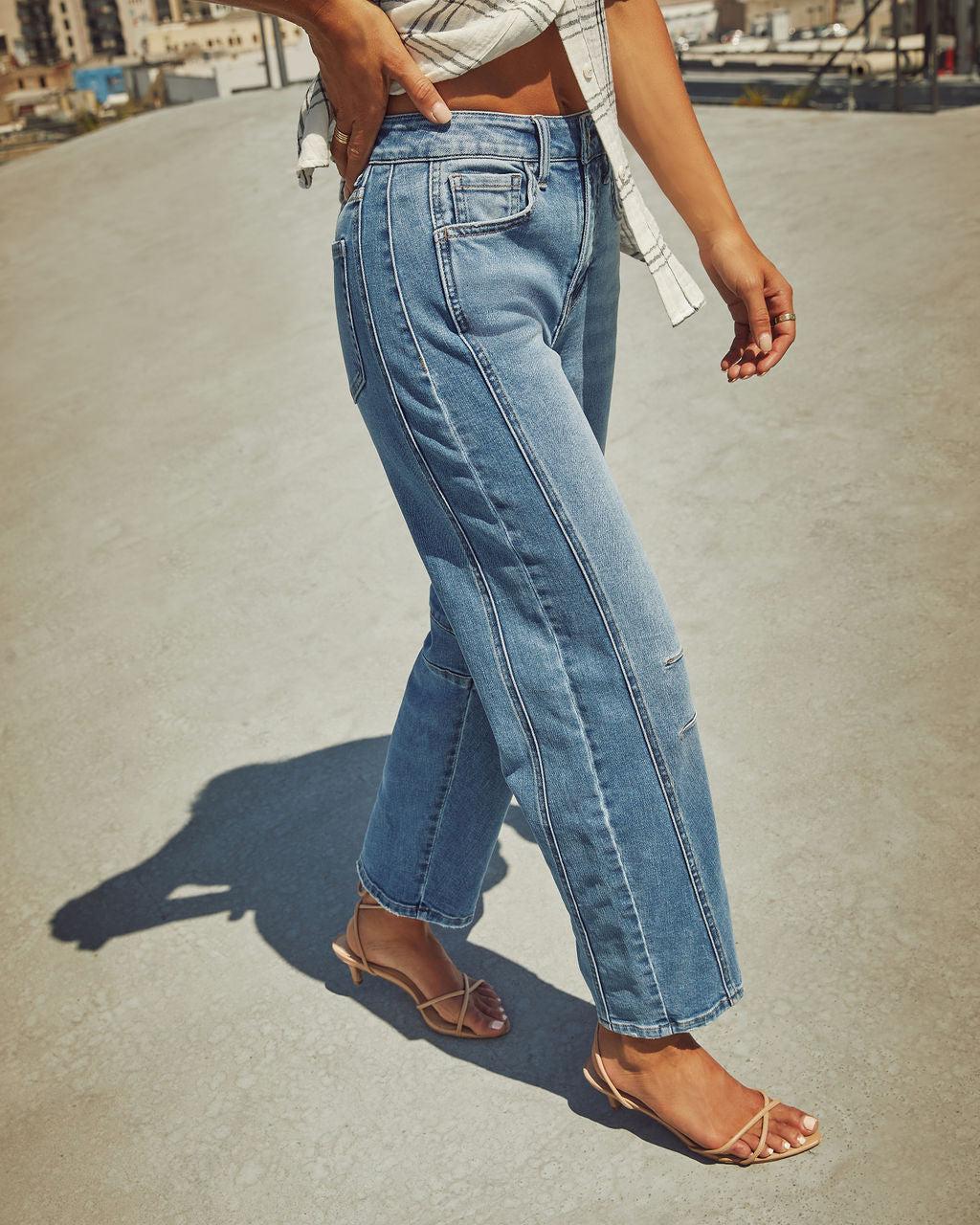Free Cove Super Stretch High Rise Barrel Jeans-Vogue Logic