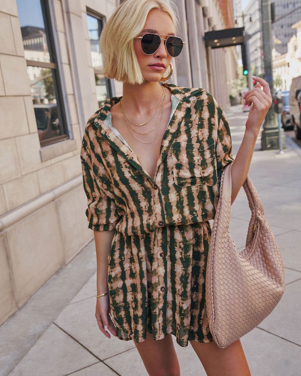 Queen Retro Printed Shirt Dress-Vogue Logic