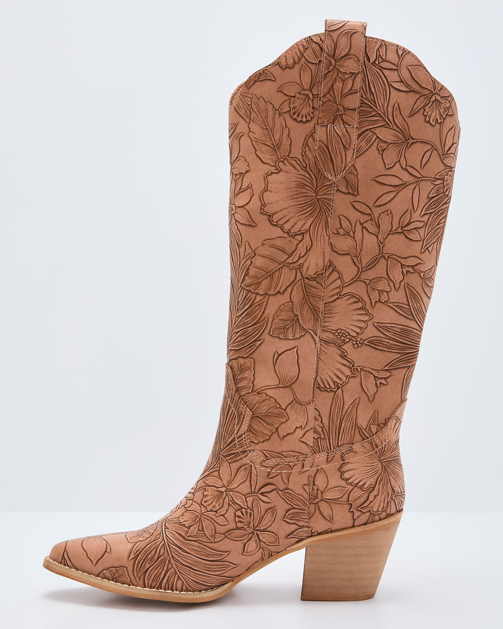 Katinna Embossed Floral Western Boots-Vogue Logic