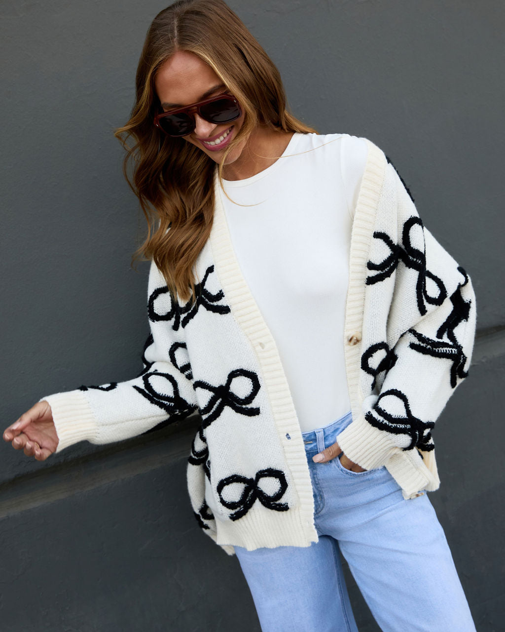 Dreamy Days Printed Bow Cardigan-Vogue Logic