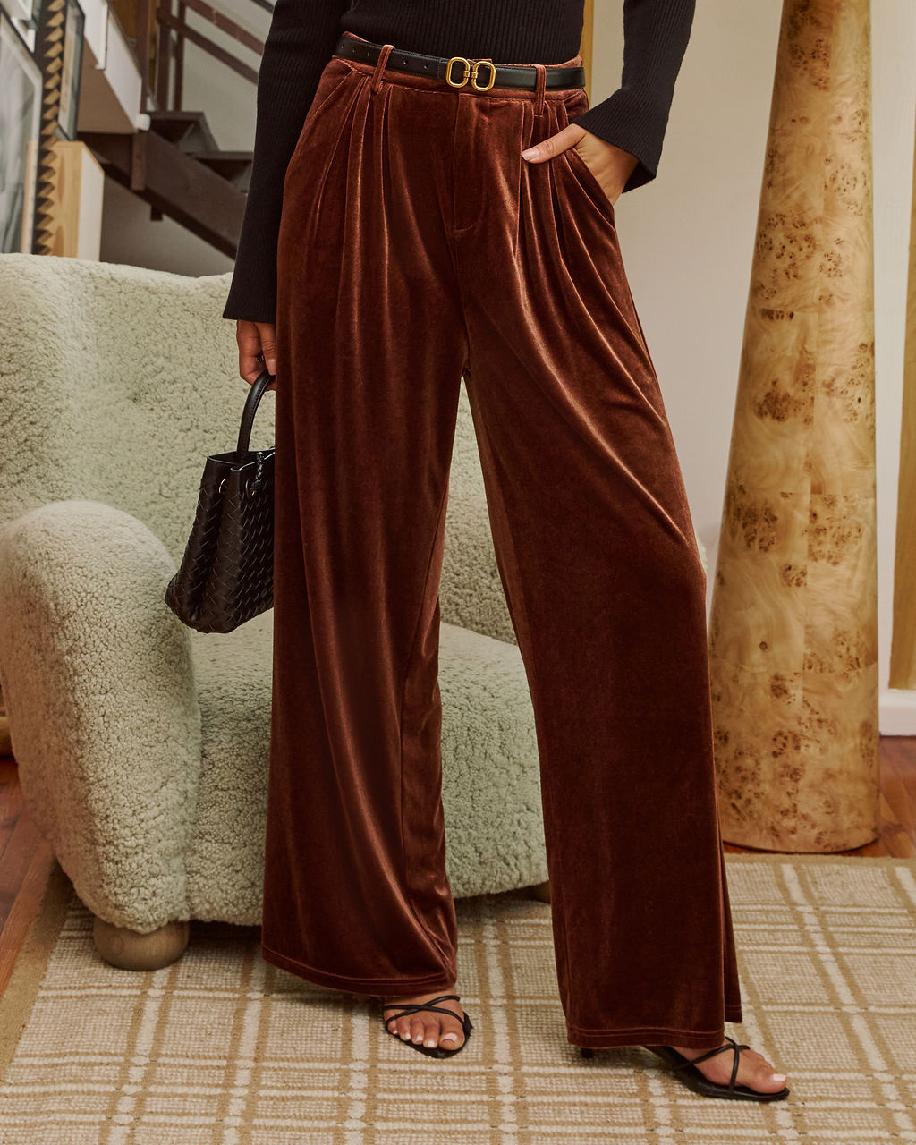 Muted Marrow Pleated Velvet Pants-Vogue Logic