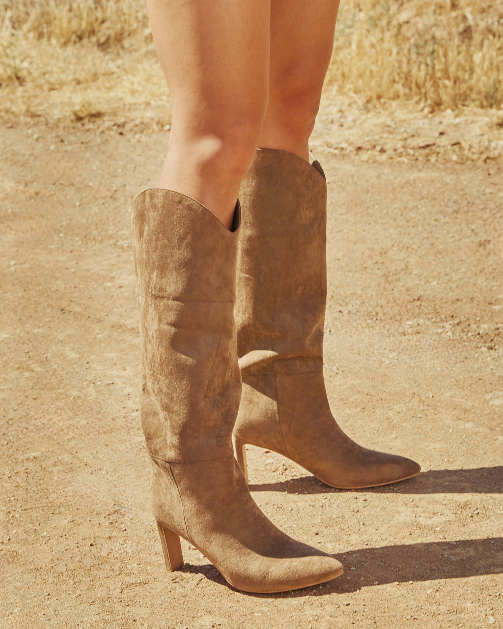 Honeyed Haze Suede Knee High Boots-Vogue Logic