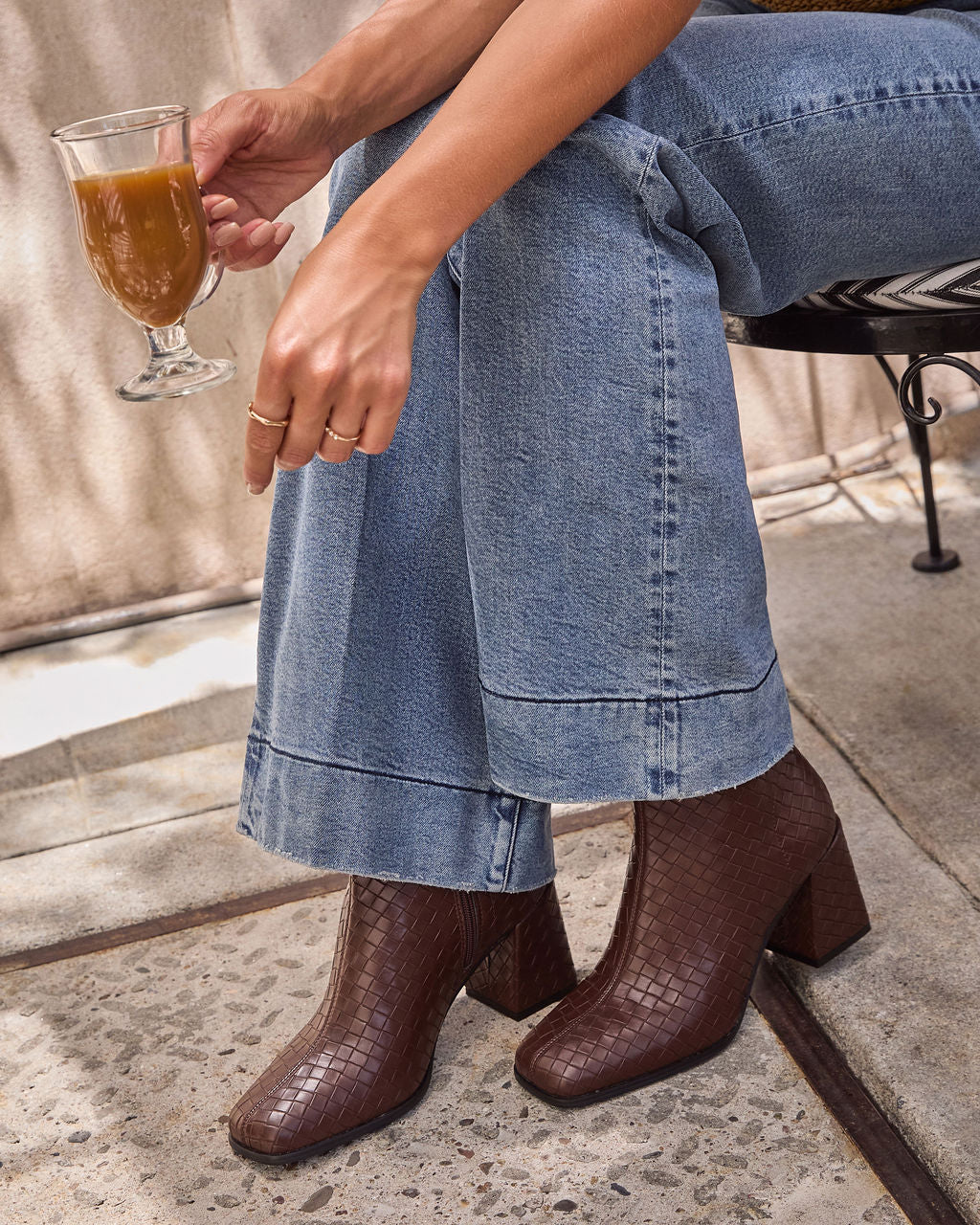 Chanie Woven Vegan Leather Booties-Vogue Logic