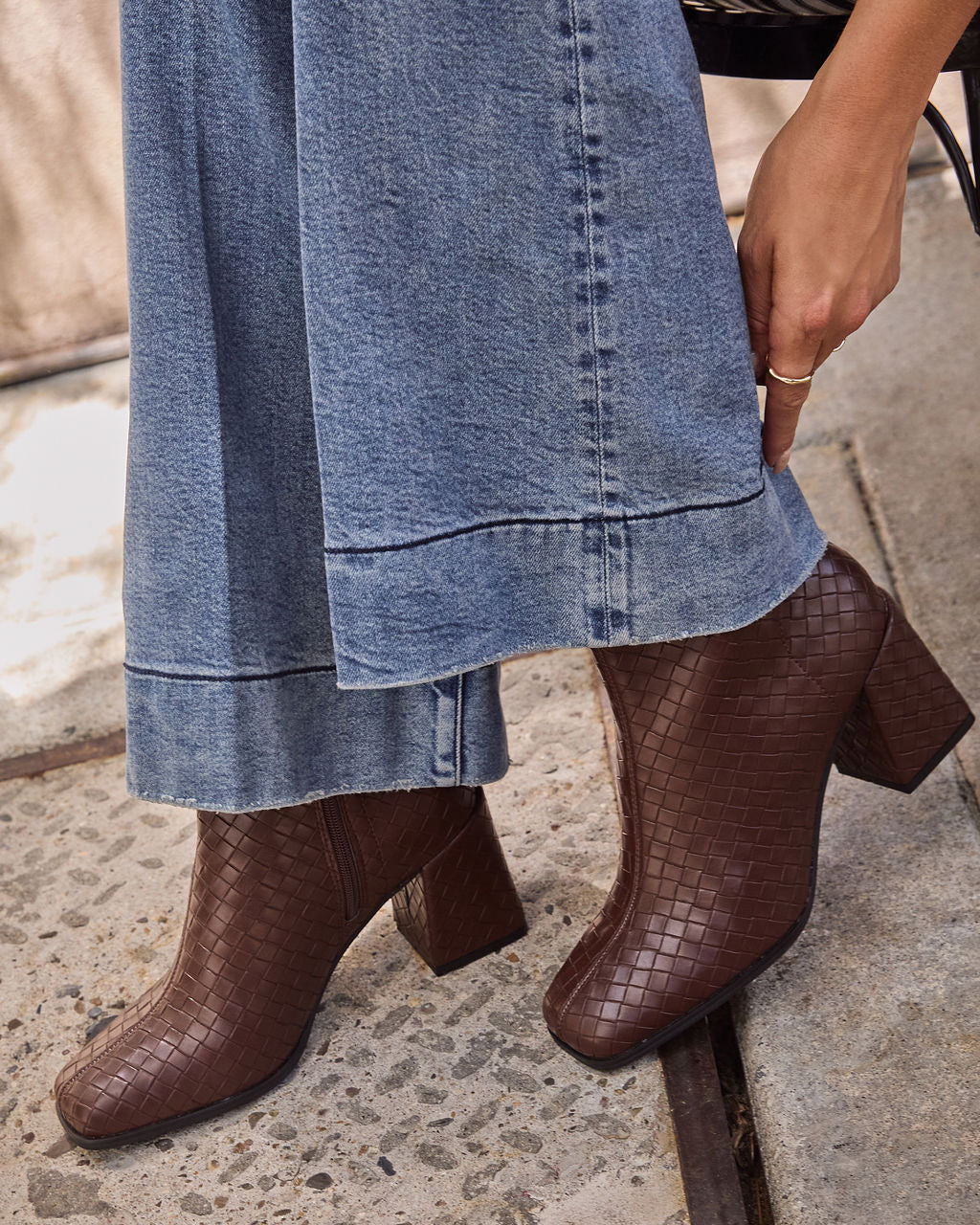 Chanie Woven Vegan Leather Booties-Vogue Logic