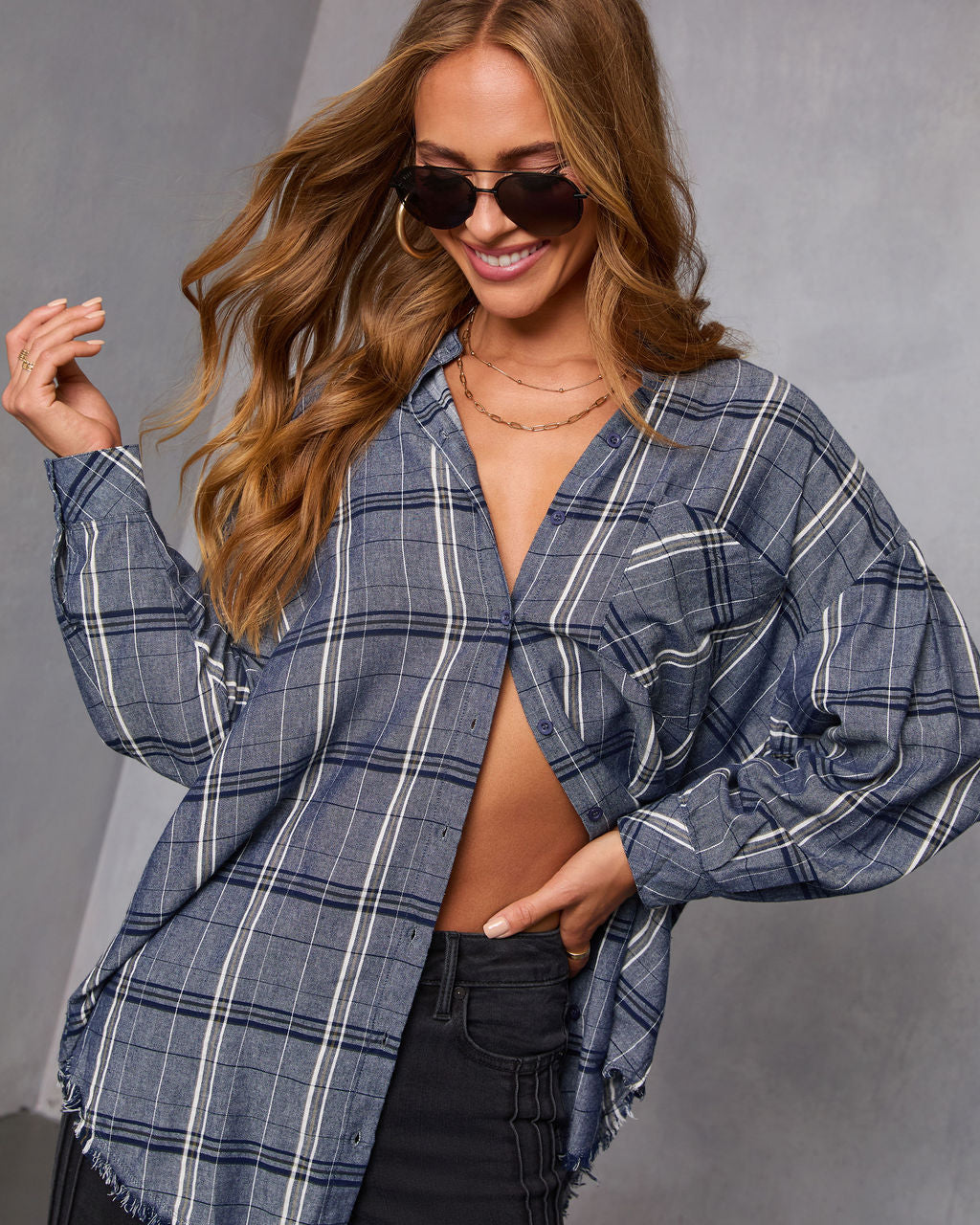 Off Grid Plaid Tunic Top-Vogue Logic
