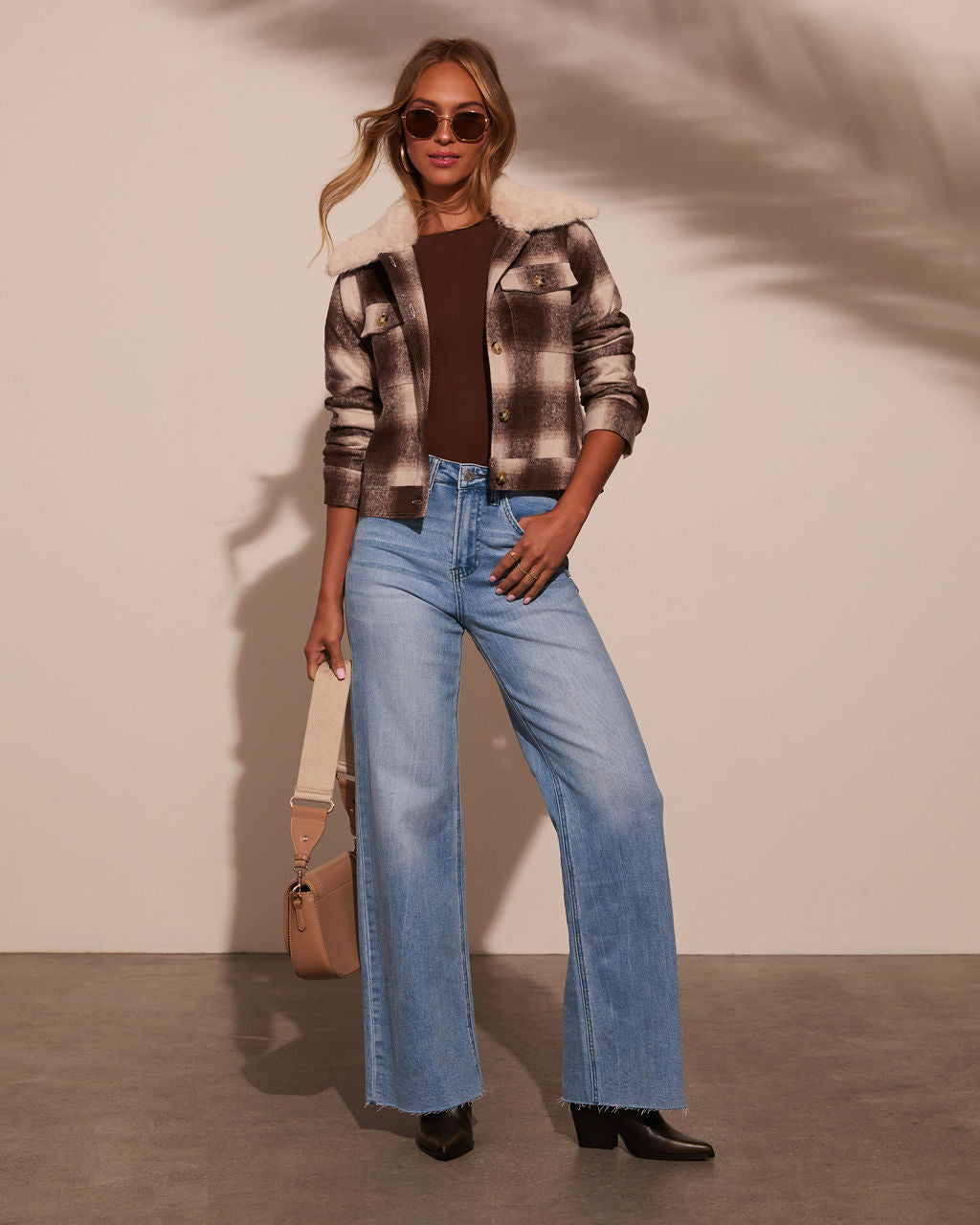Warm Feels Fur Collar Plaid Jacket-Vogue Logic