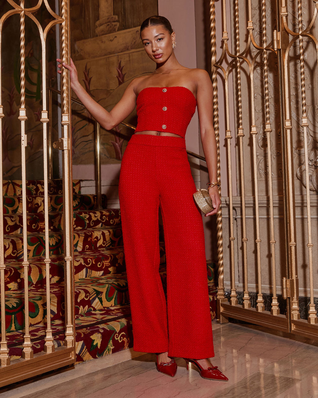 Ivie Tweed Wide Leg Flare Trouser Pants-Vogue Logic