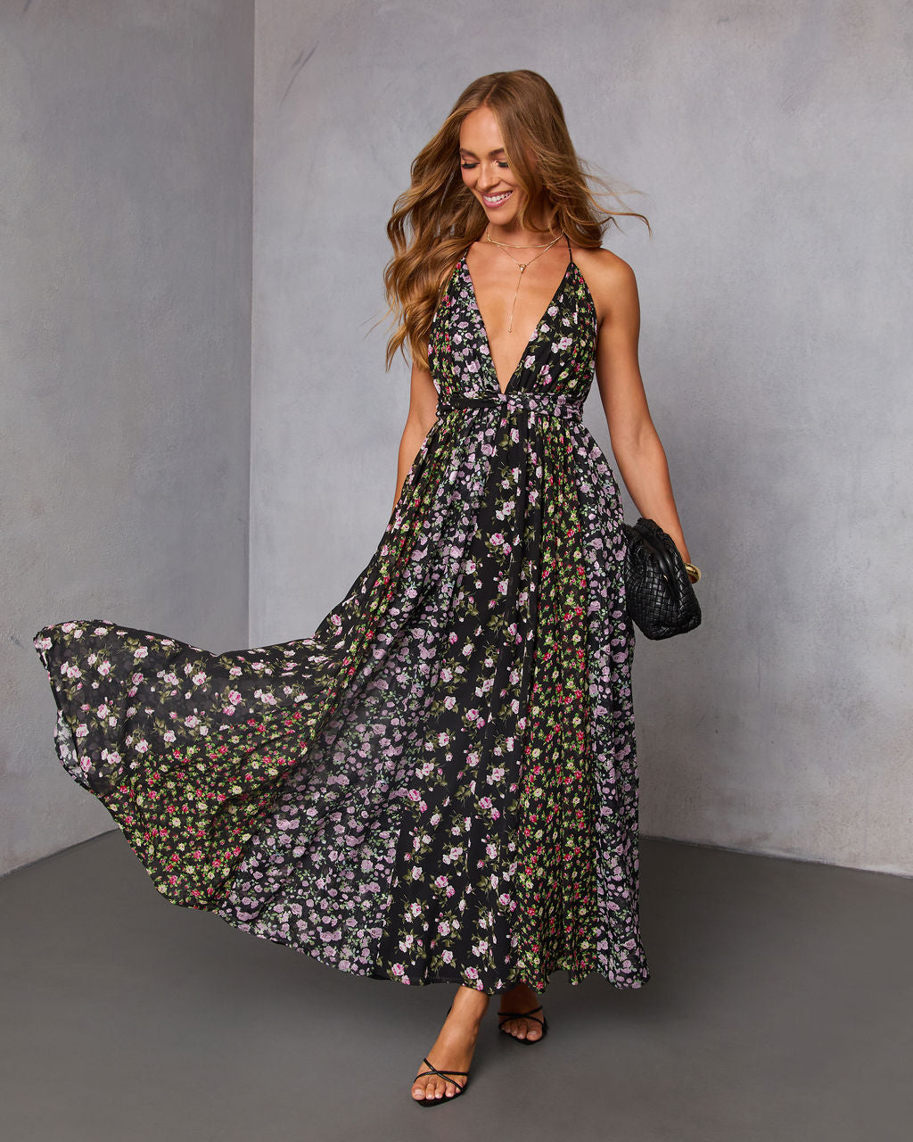 Meliena Contrast Panel Maxi Dress-Vogue Logic