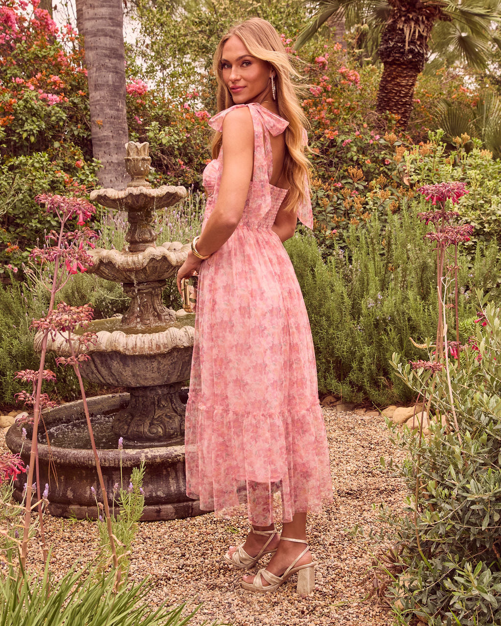 Viah Floral Tulle Midi Dress-Vogue Logic