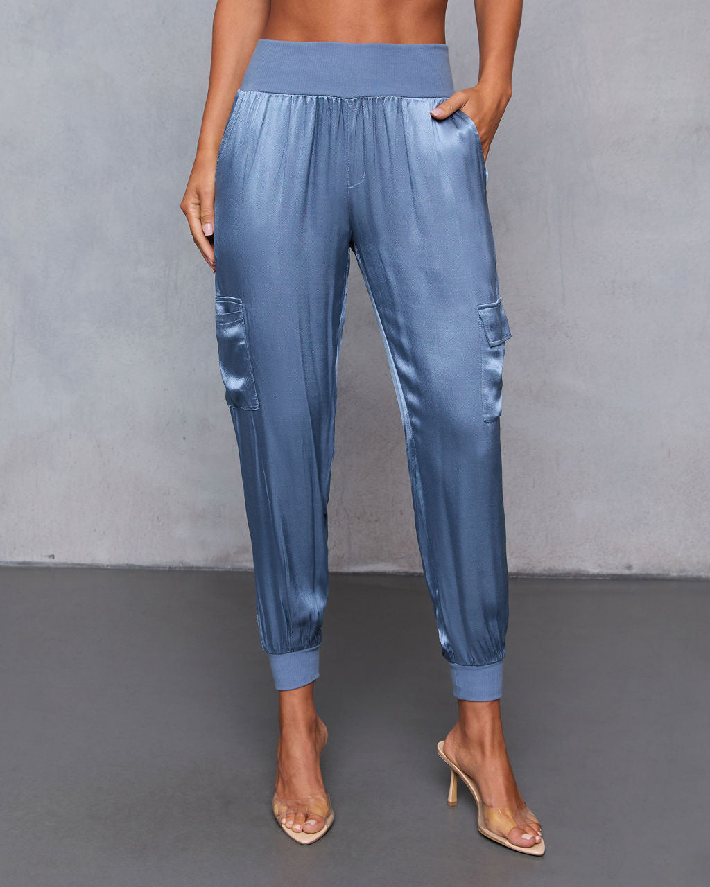 Luxe Look Satin Pocketed Joggers-Vogue Logic