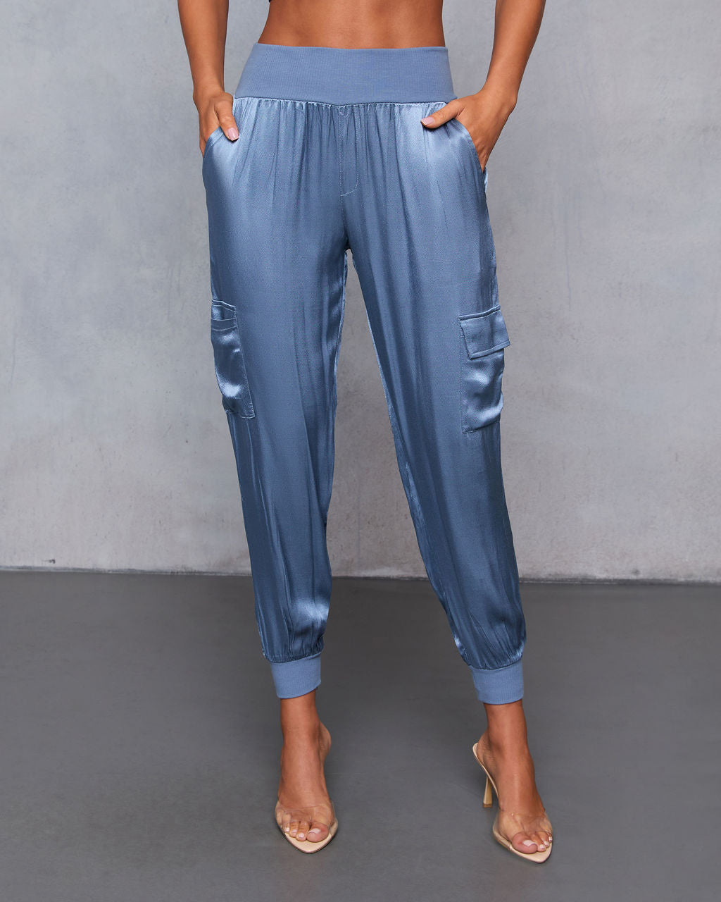 Luxe Look Satin Pocketed Joggers-Vogue Logic