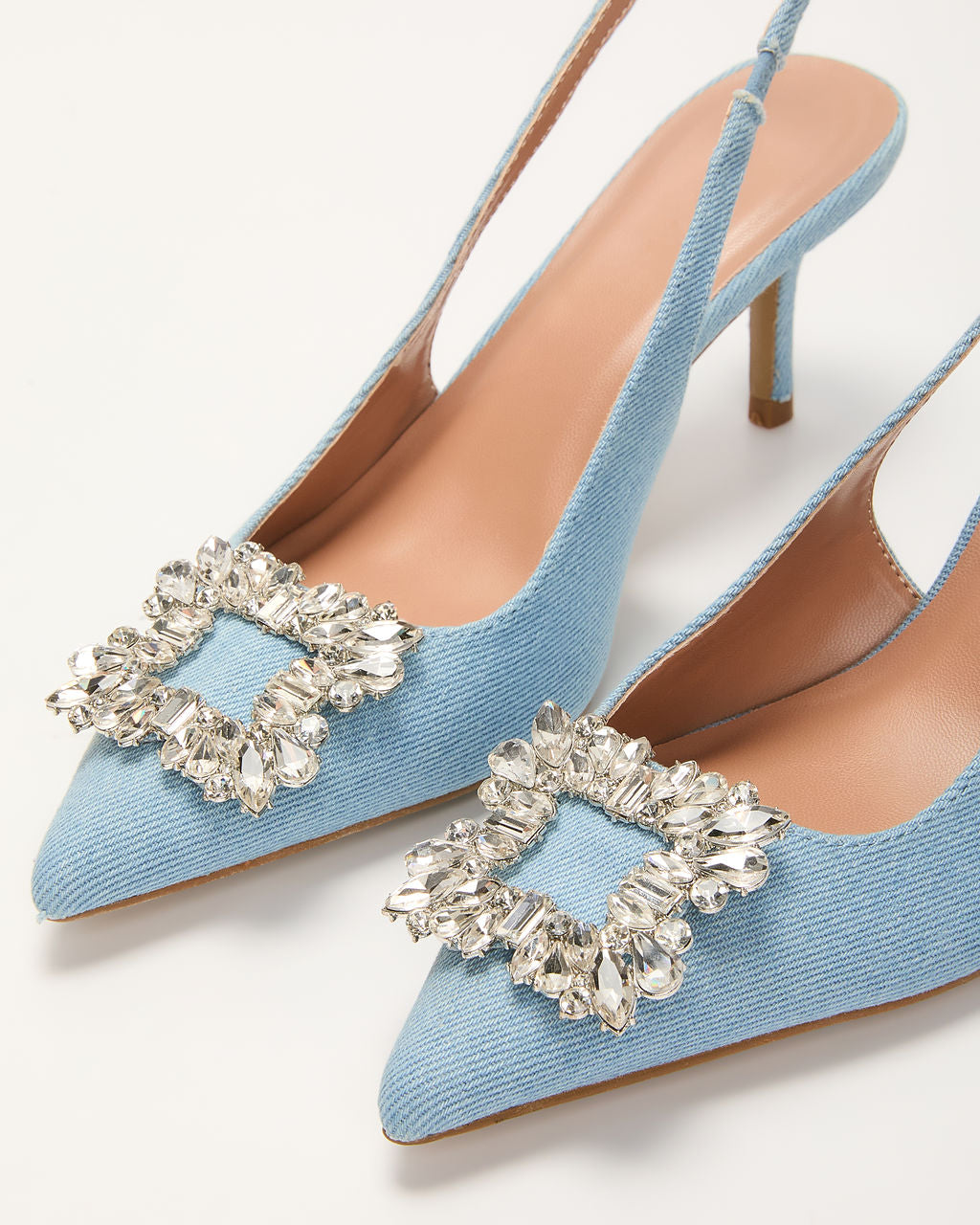 Night Out Embellished Denim Slingback Heels-Vogue Logic