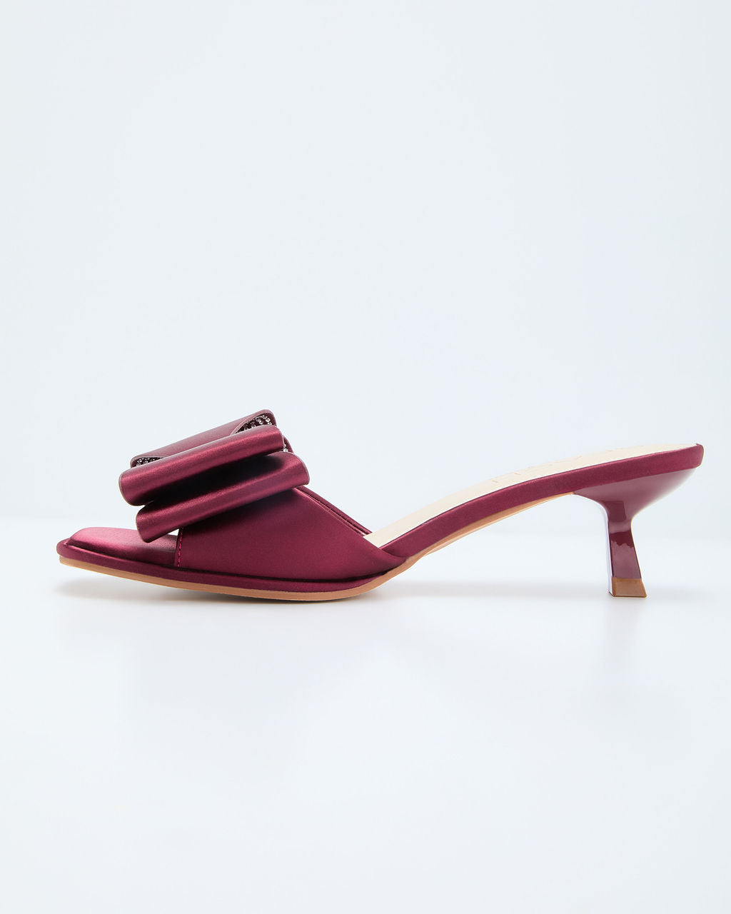 Cranberry Moon Satin Bow Kitten Heels-Vogue Logic