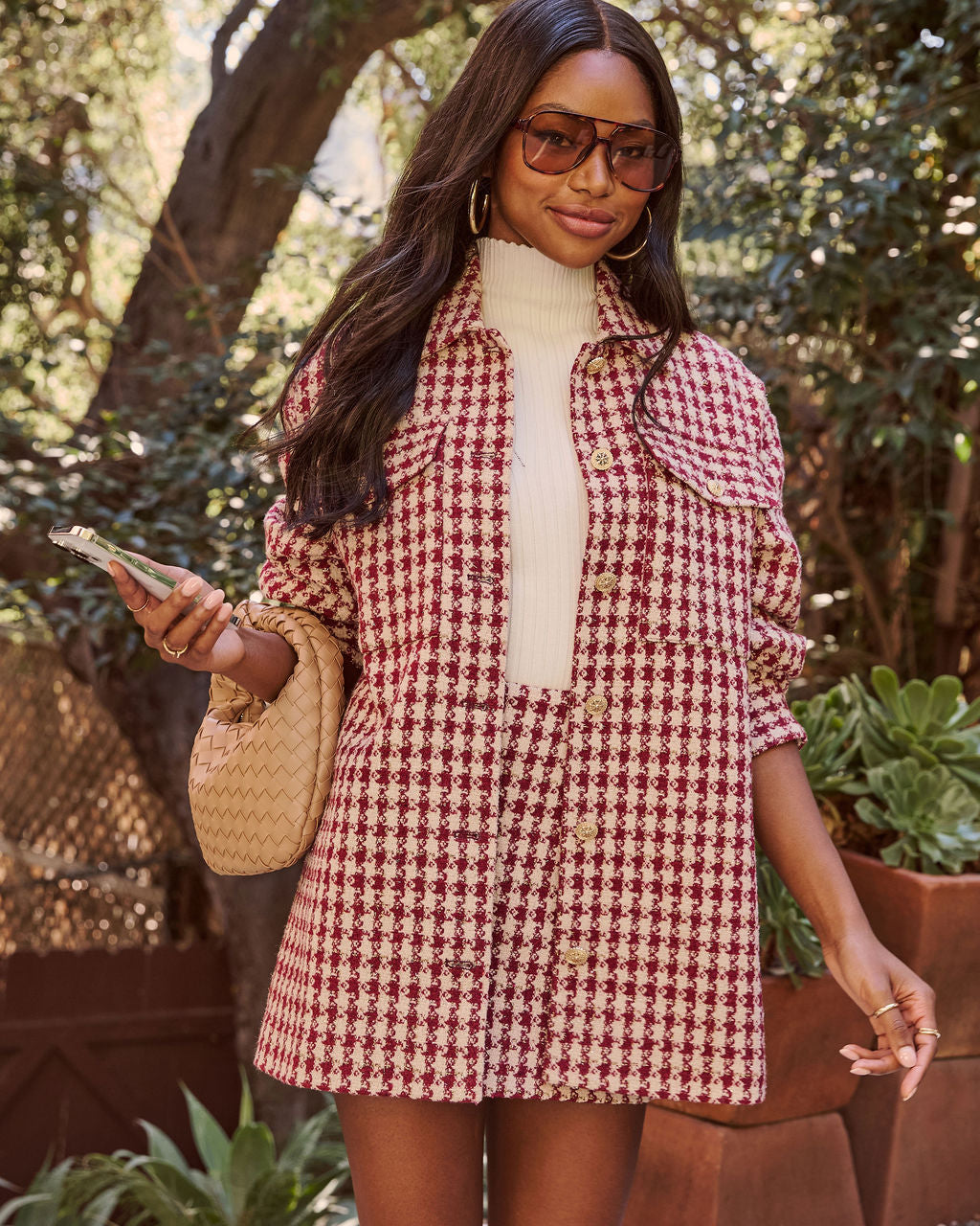 Jensin Tweed Houndstooth Shirt Jacket-Vogue Logic