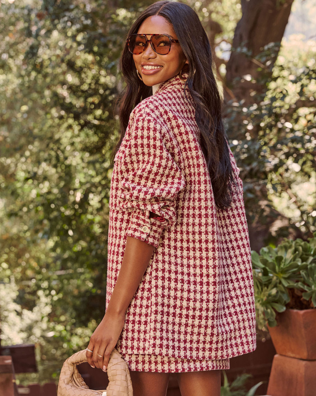 Jensin Tweed Houndstooth Shirt Jacket-Vogue Logic