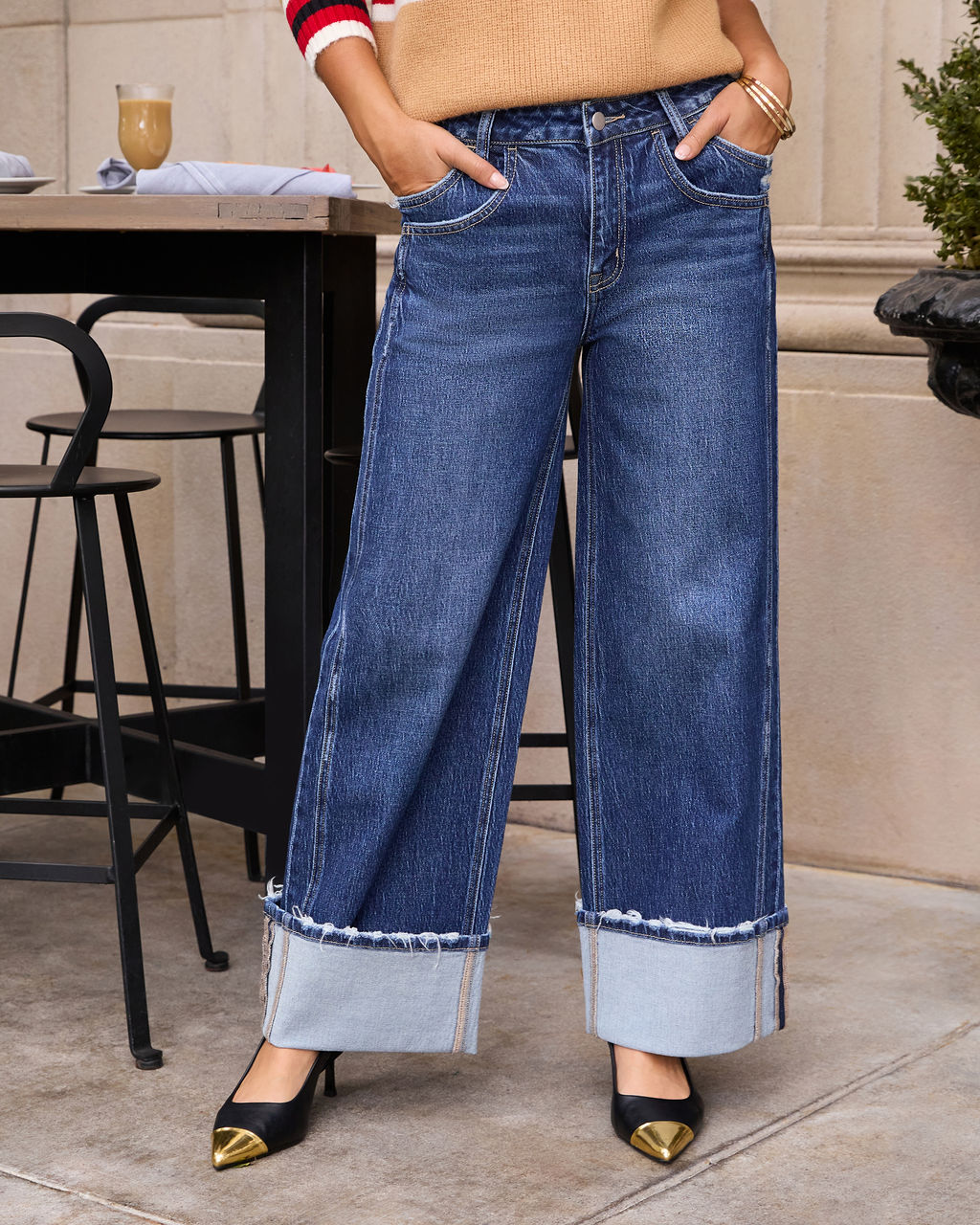 Stylist Stretch Wide Cuffed Jeans-Vogue Logic