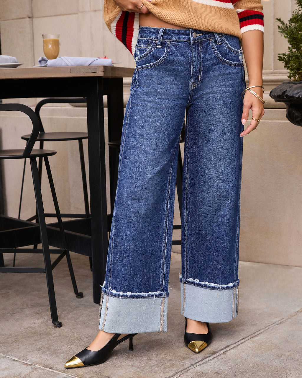 Stylist Stretch Wide Cuffed Jeans-Vogue Logic