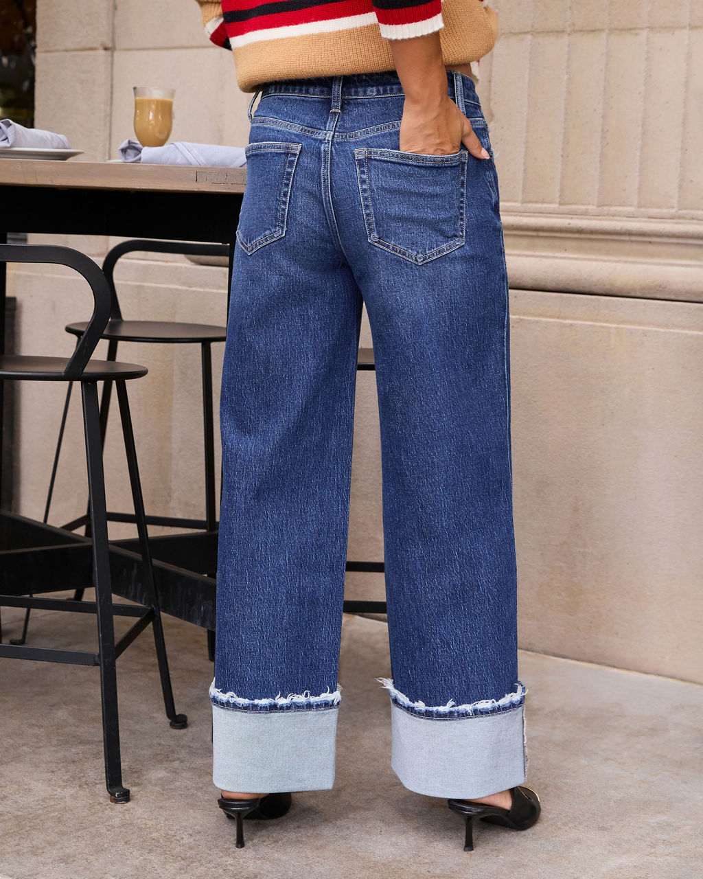 Stylist Stretch Wide Cuffed Jeans-Vogue Logic