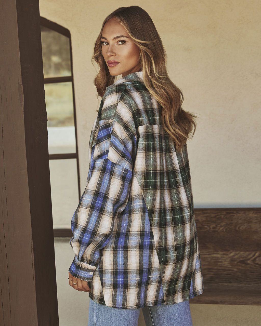 Rustic Hay Bales Two Tone Plaid Top-Vogue Logic