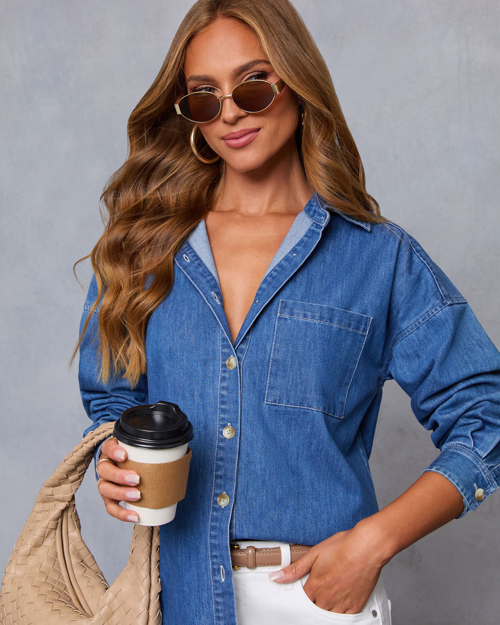 Balina Denim Button Down Top-Vogue Logic