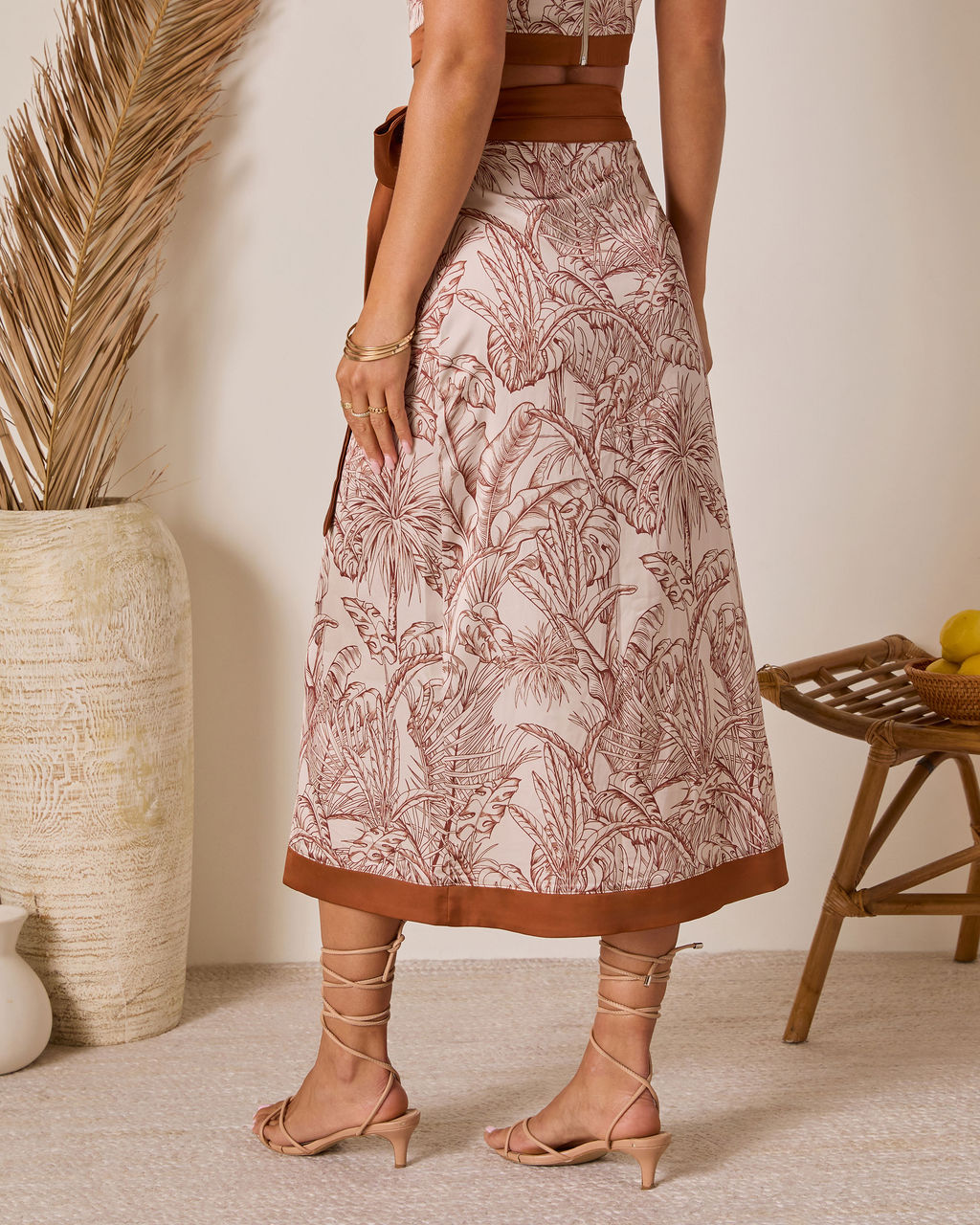 Mariza Tropical Print Wrap Tie Midi Skirt-Vogue Logic