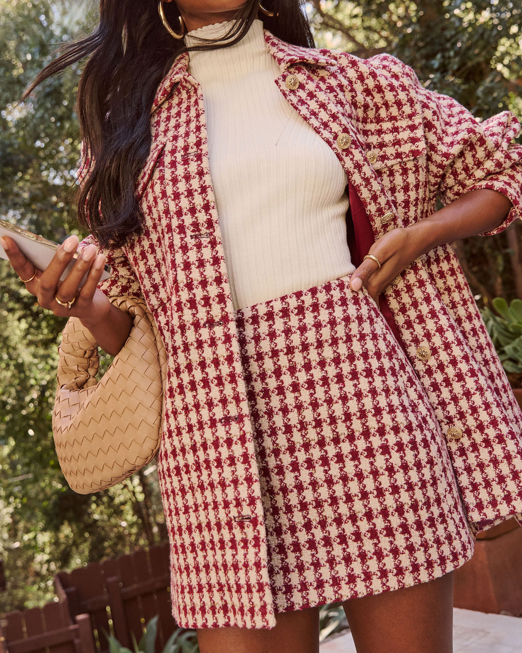 Jensin Tweed Houndstooth Mini Skirt-Vogue Logic