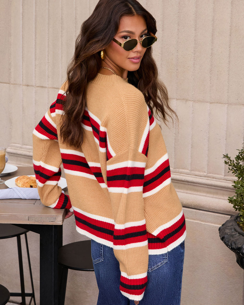 Smores Date Striped Crew Neck Sweater-Vogue Logic