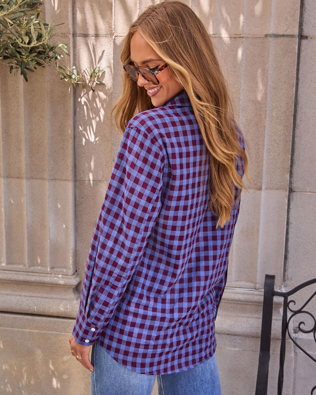 Kylin Plaid Button Down Top-Vogue Logic
