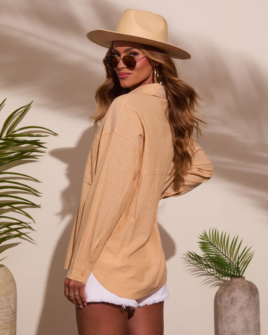 Marygold Pinstripe Button Down Top-Vogue Logic