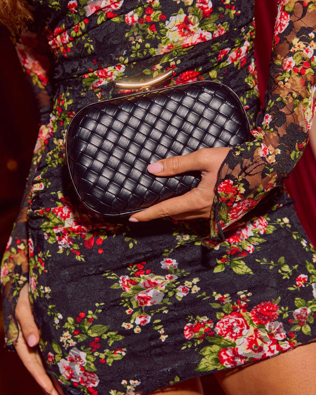 Invitation Only Faux Leather Woven Hard Case Clutch-Vogue Logic