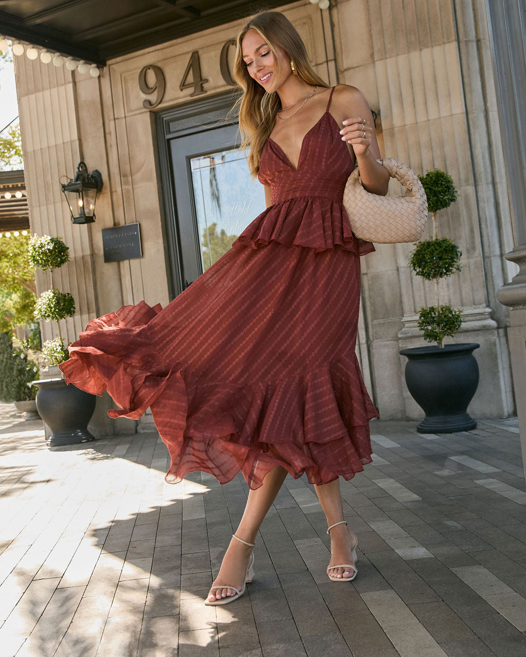 Love Waits Tiered Peplum Midi Dress-Vogue Logic