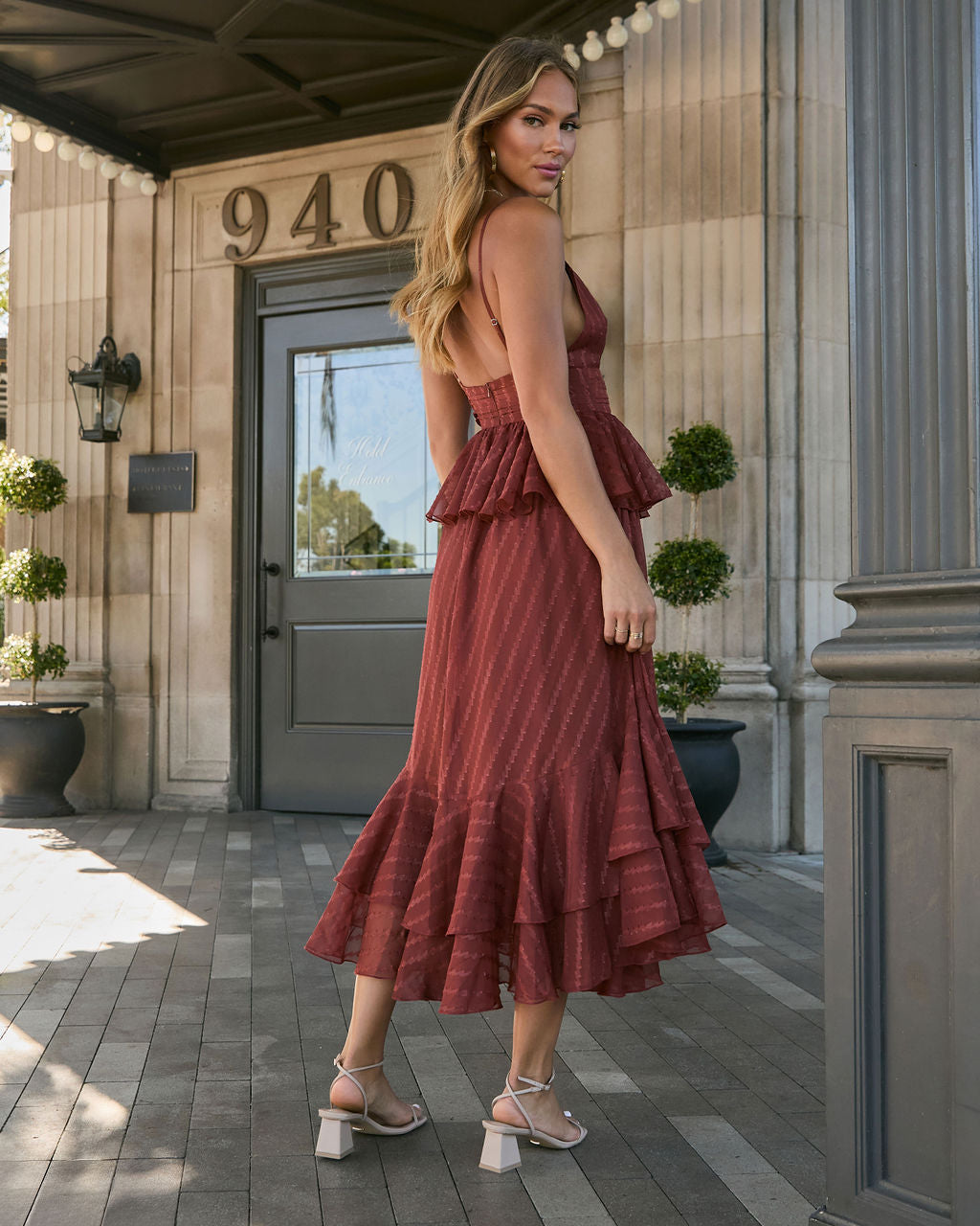 Love Waits Tiered Peplum Midi Dress-Vogue Logic