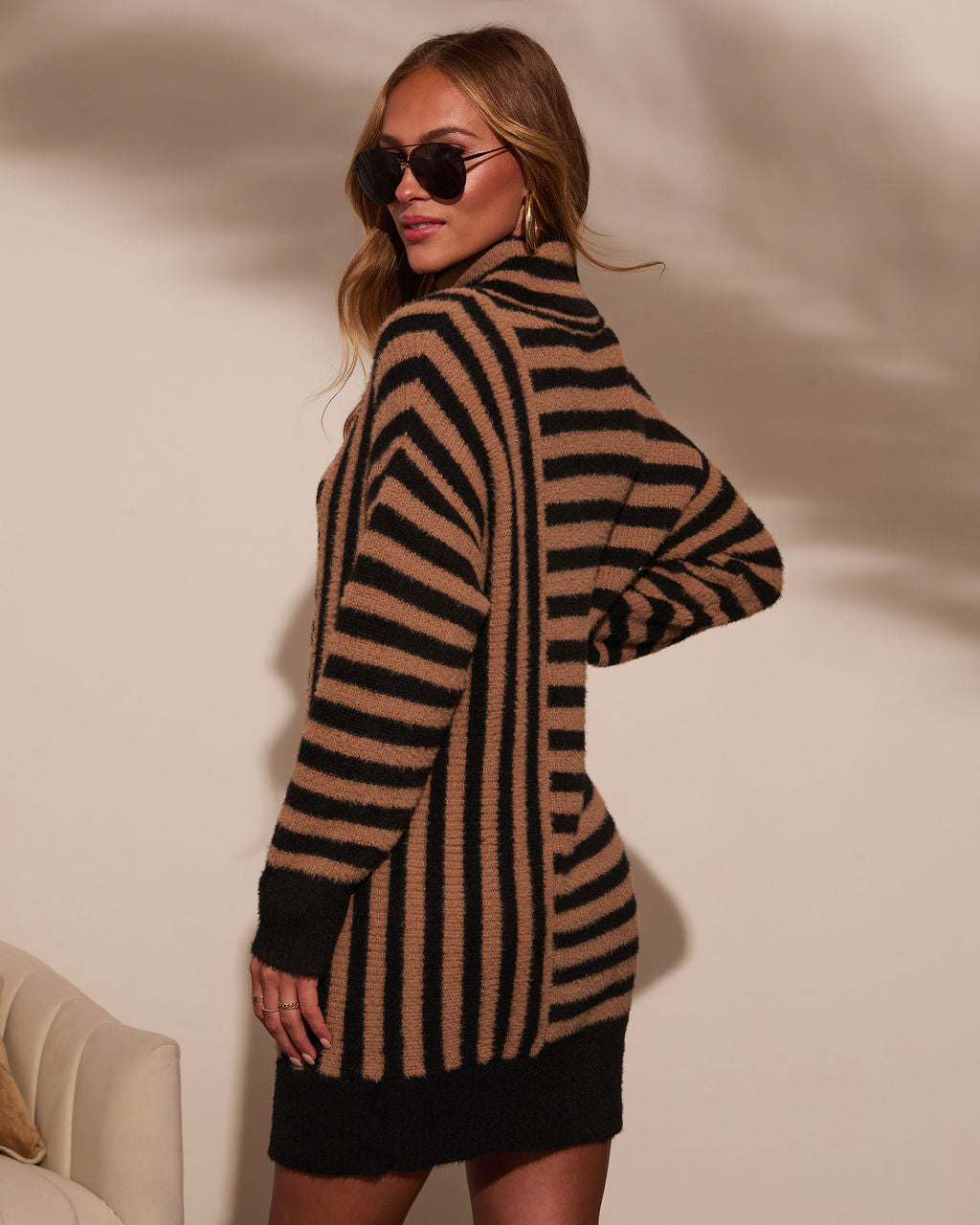 Fabiana Striped Turtleneck Sweater Dress-Vogue Logic