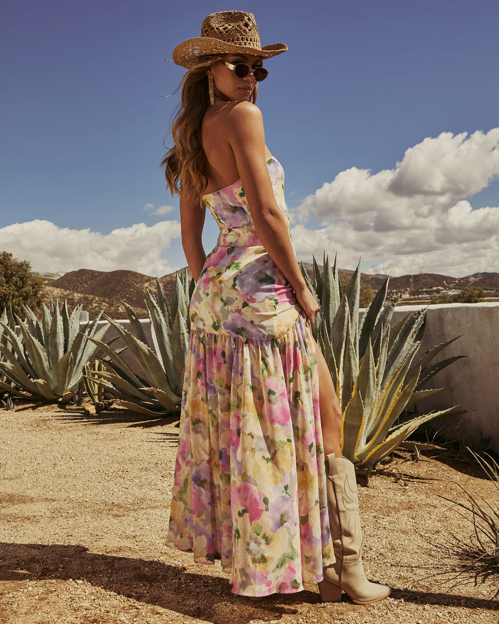 Estella Floral Strapless Maxi Dress-Vogue Logic